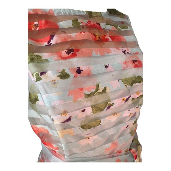 NWT Floral Striped Sheer sleeveless mint coral Sandra Darren dress size 8 - Picture 13 of 16